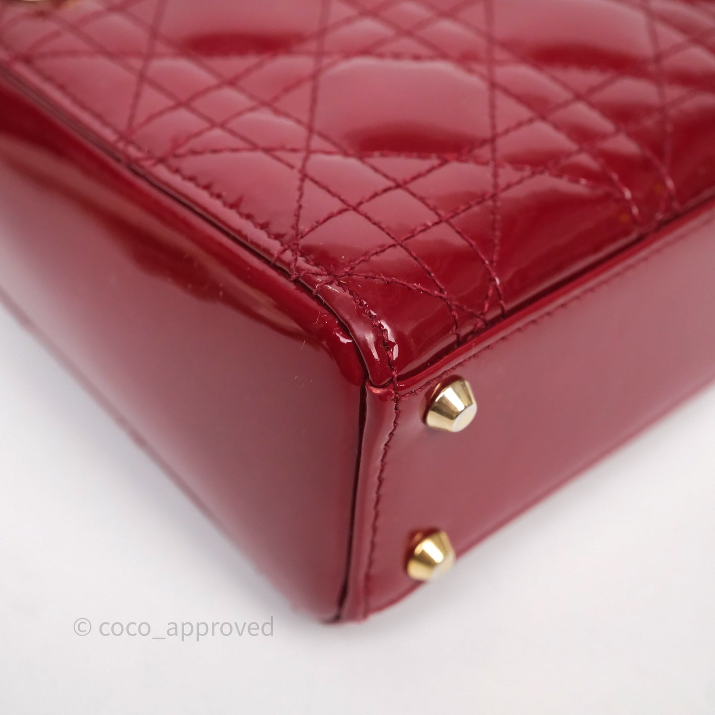 Christian Dior Mini Lady Dior Bag Red Patent Gold Hardware