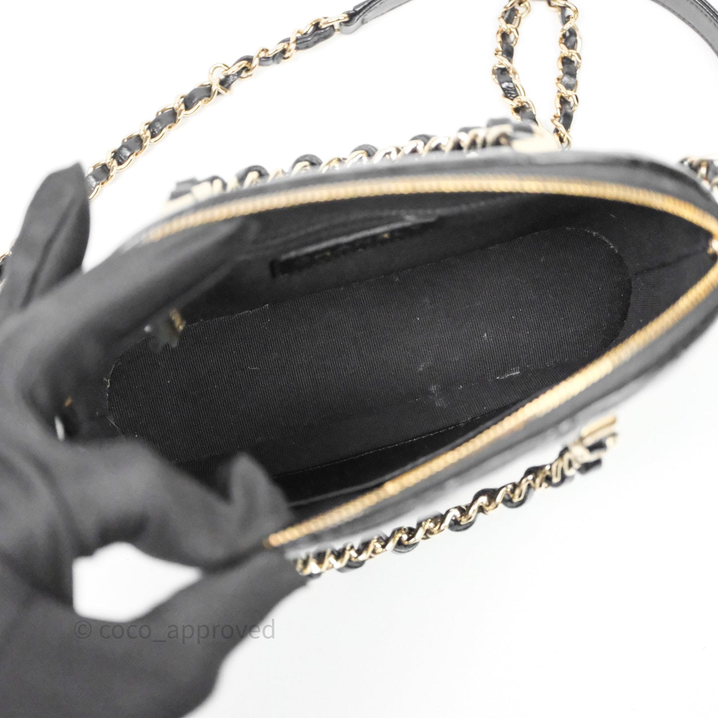 Chanel Handle Clutch with Chain Black Shiny Lambskin Gold Hardware