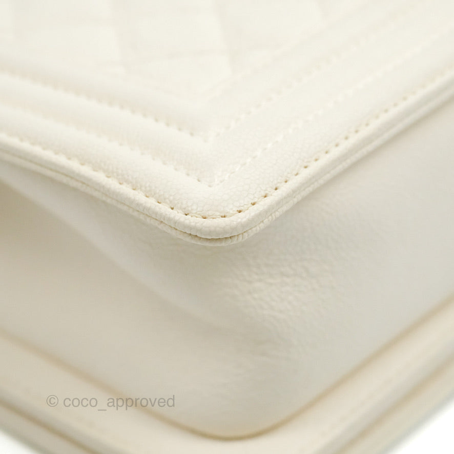 Chanel Small Boy White Caviar Gold Hardware