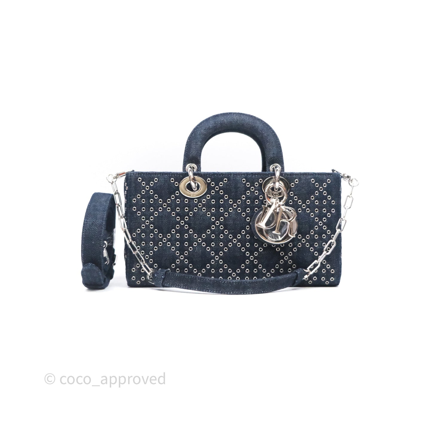 Christian Dior Medium Lady D-Joy Denim Eyelet Silver Hardware