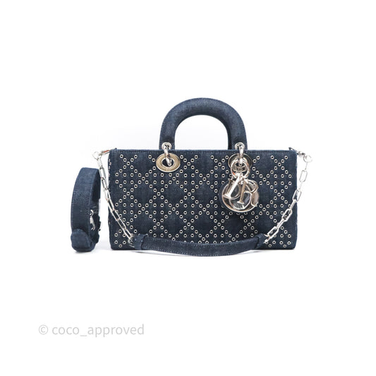 Christian Dior Medium Lady D-Joy Denim Eyelet Silver Hardware