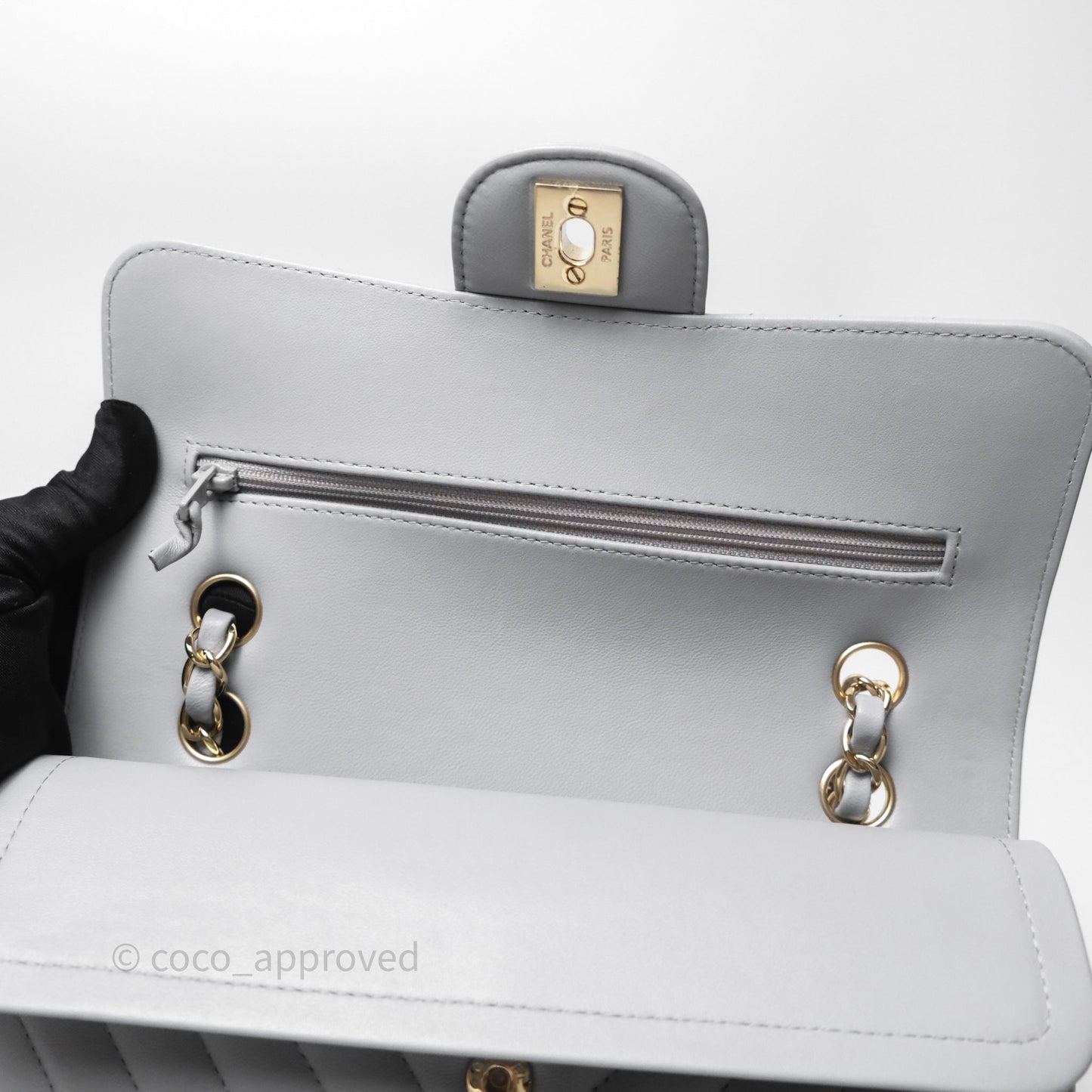 Chanel Classic Small Flap Chevron Grey Lambskin Gold Hardware