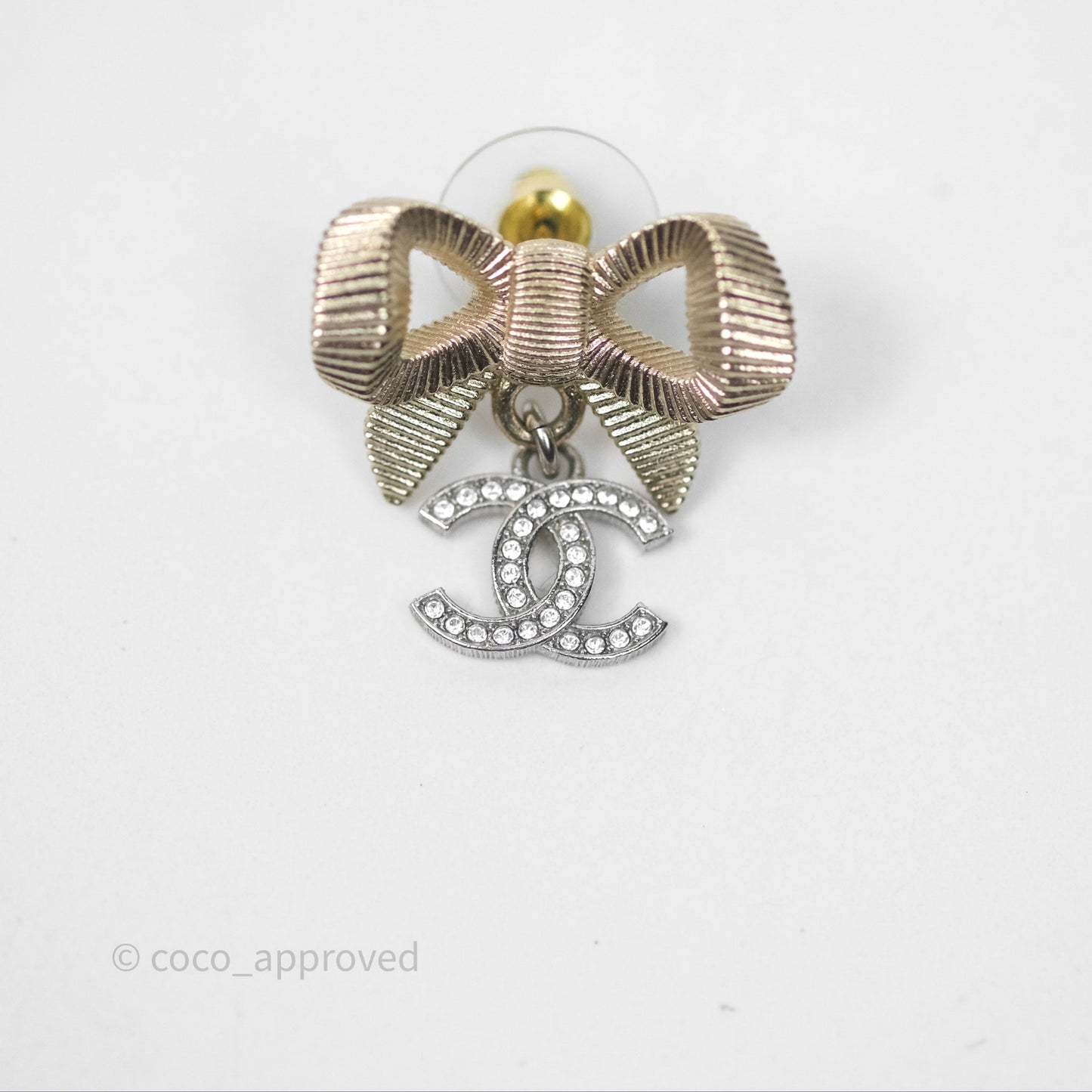 Chanel Bow Knot Crystal CC Drop Earrings 24K