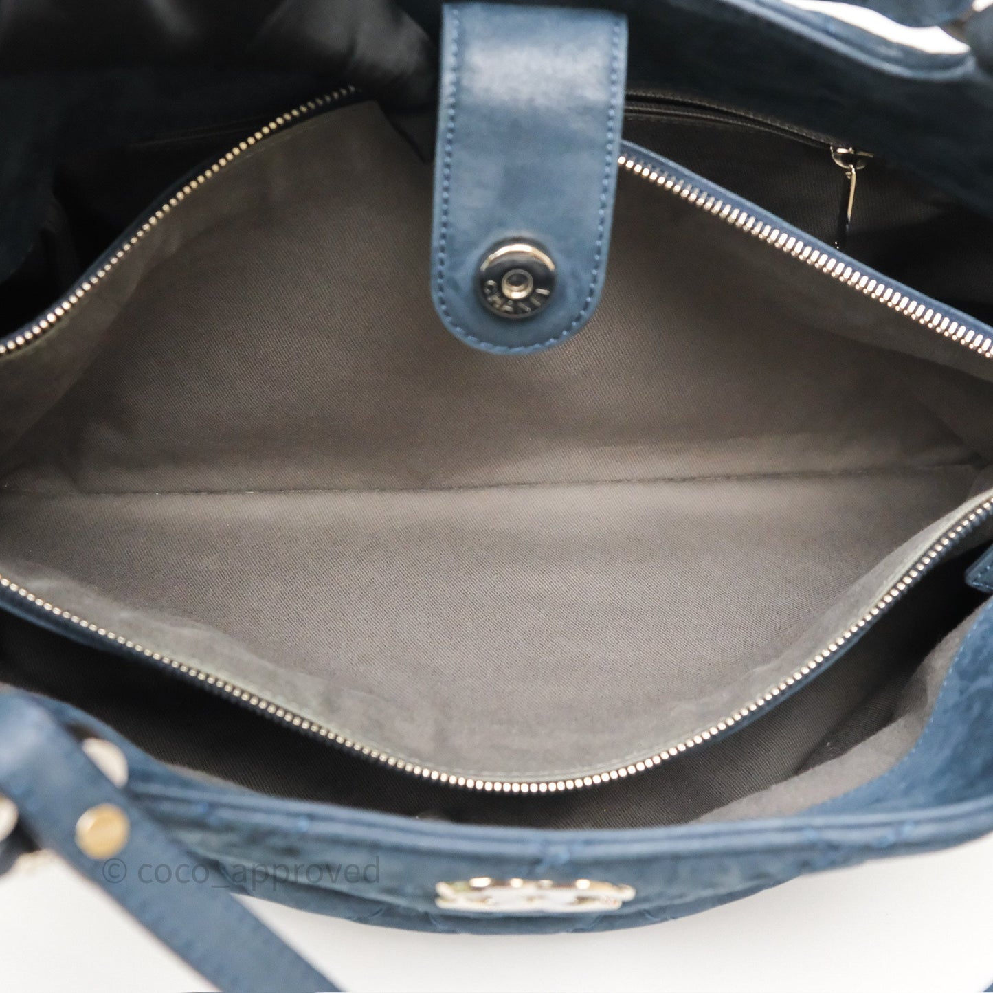 Chanel Small Sea Hit Tote Navy Iridescent Calfskin Silver Hardware