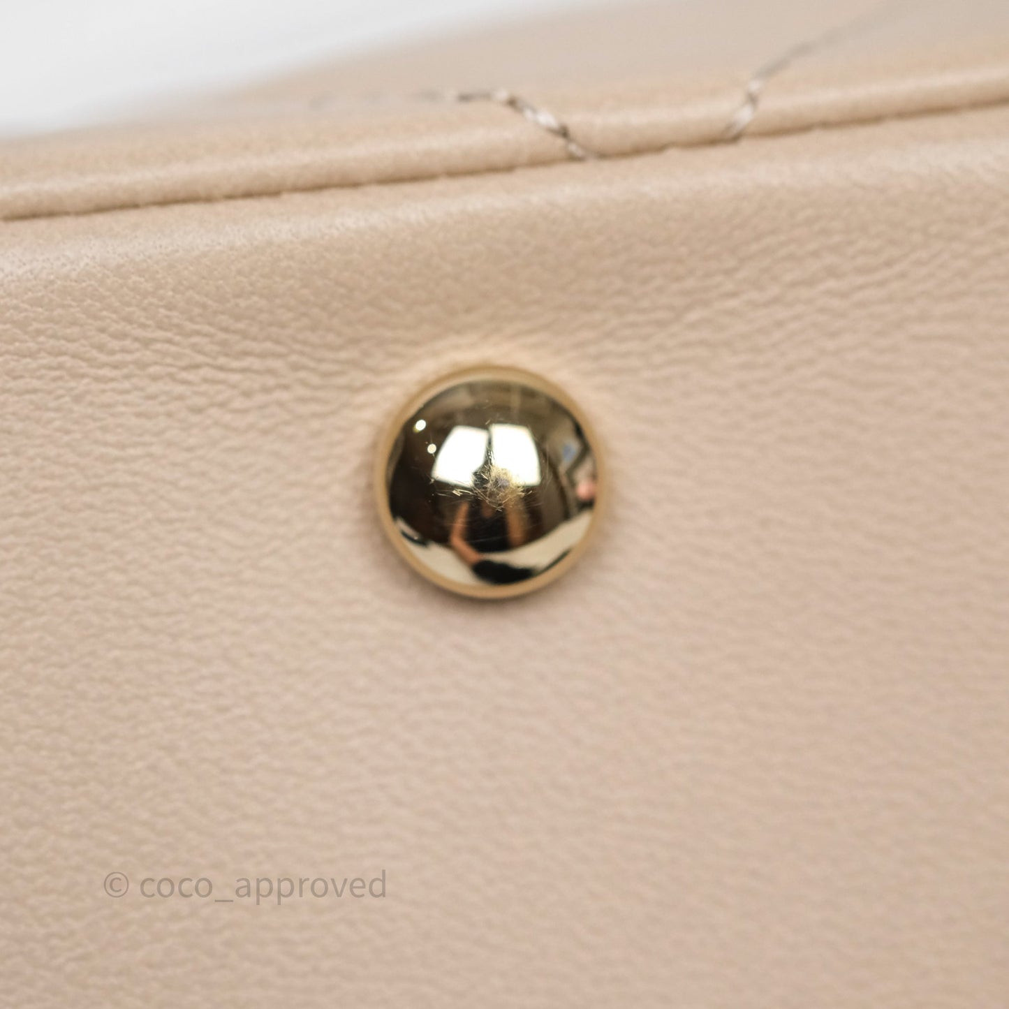 Chanel Quilted Top Handle Carry Chic Bag Beige Lambskin Gold Hardware