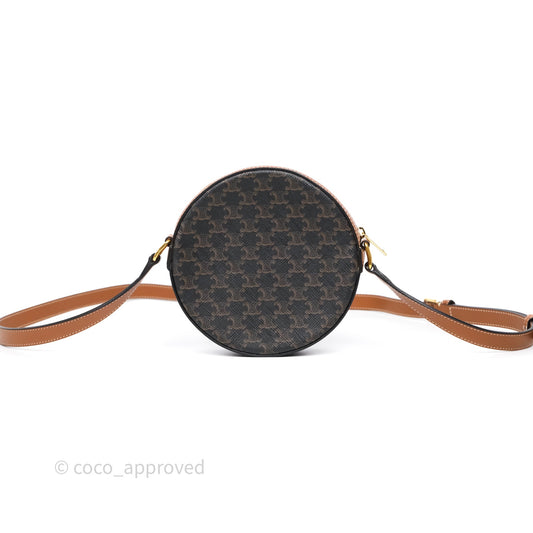 Celine Round Purse on Strap Triomphe Canvas Tan