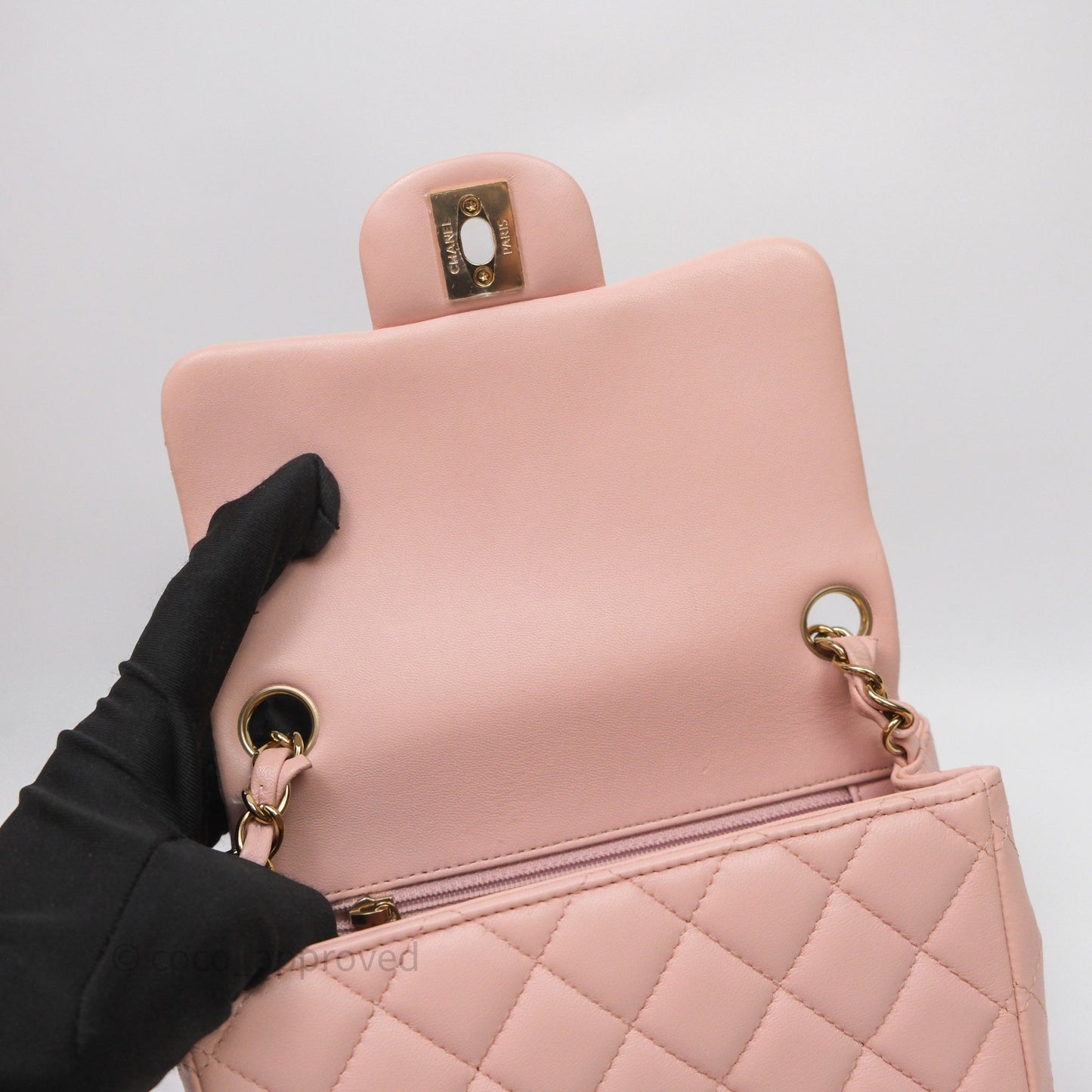 Chanel Mini Square Flap Quilted Pink Lambskin Gold Hardware