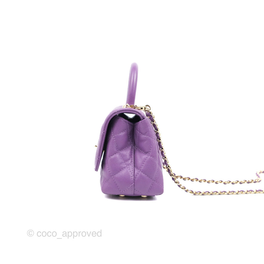 Chanel Mini Coco Handle Quilted Purple Caviar Gold Hardware