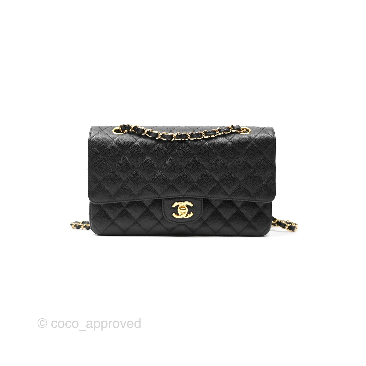 Chanel M/L Medium Classic Flap Quilted Black Caviar 24K Gold Hardware