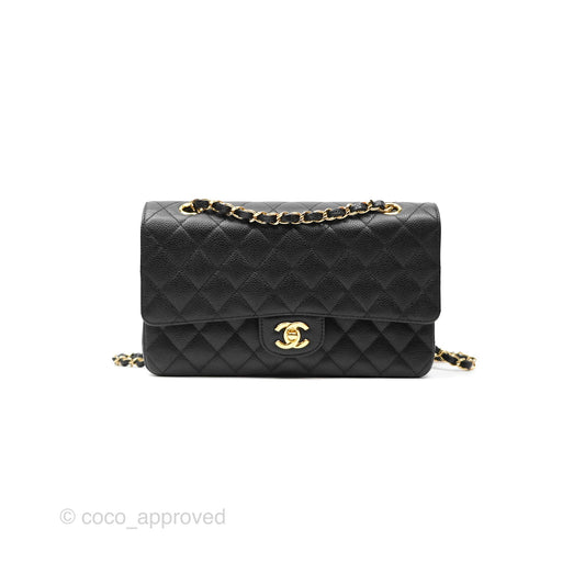 Chanel M/L Medium Classic Flap Quilted Black Caviar 24K Gold Hardware