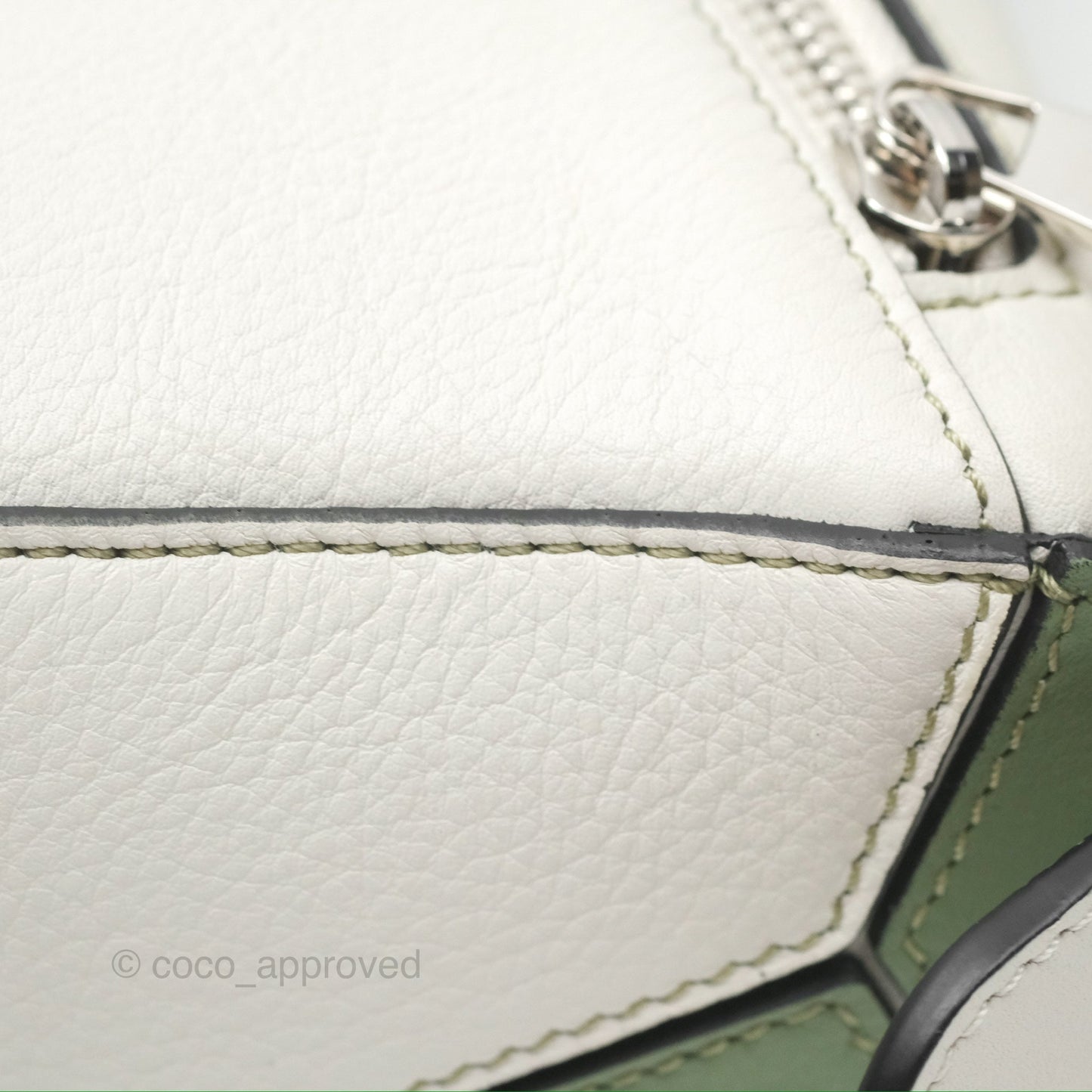 Loewe Small Puzzle Bag Soft White/ Rosemary Calfskin Silver Hardware