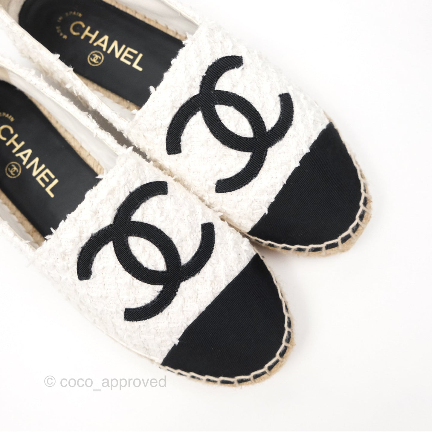 Chanel Espadrille Black White Tweed Size 39