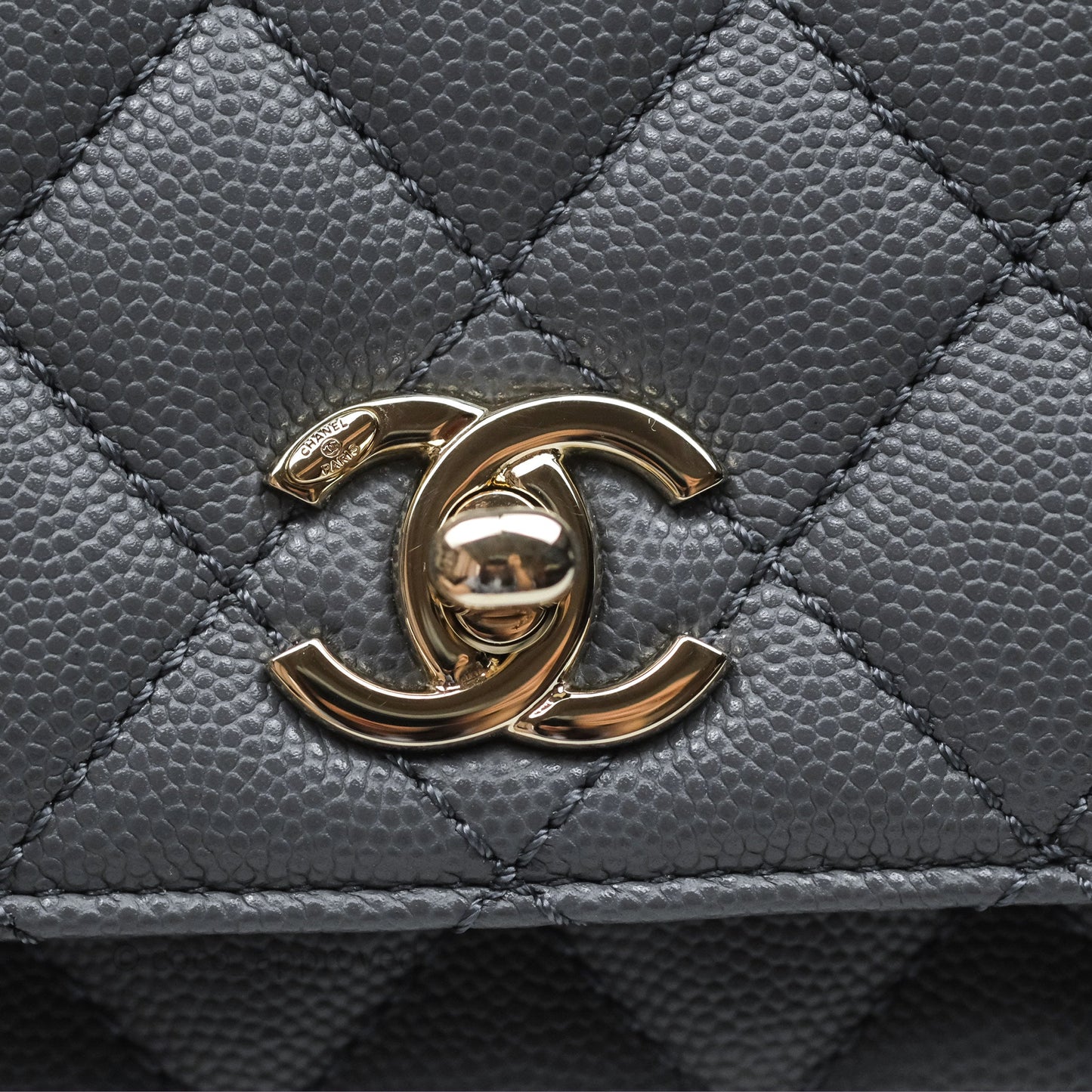 Chanel Small Coco Handle Quilted Grey Caviar Gold Hardware 23K