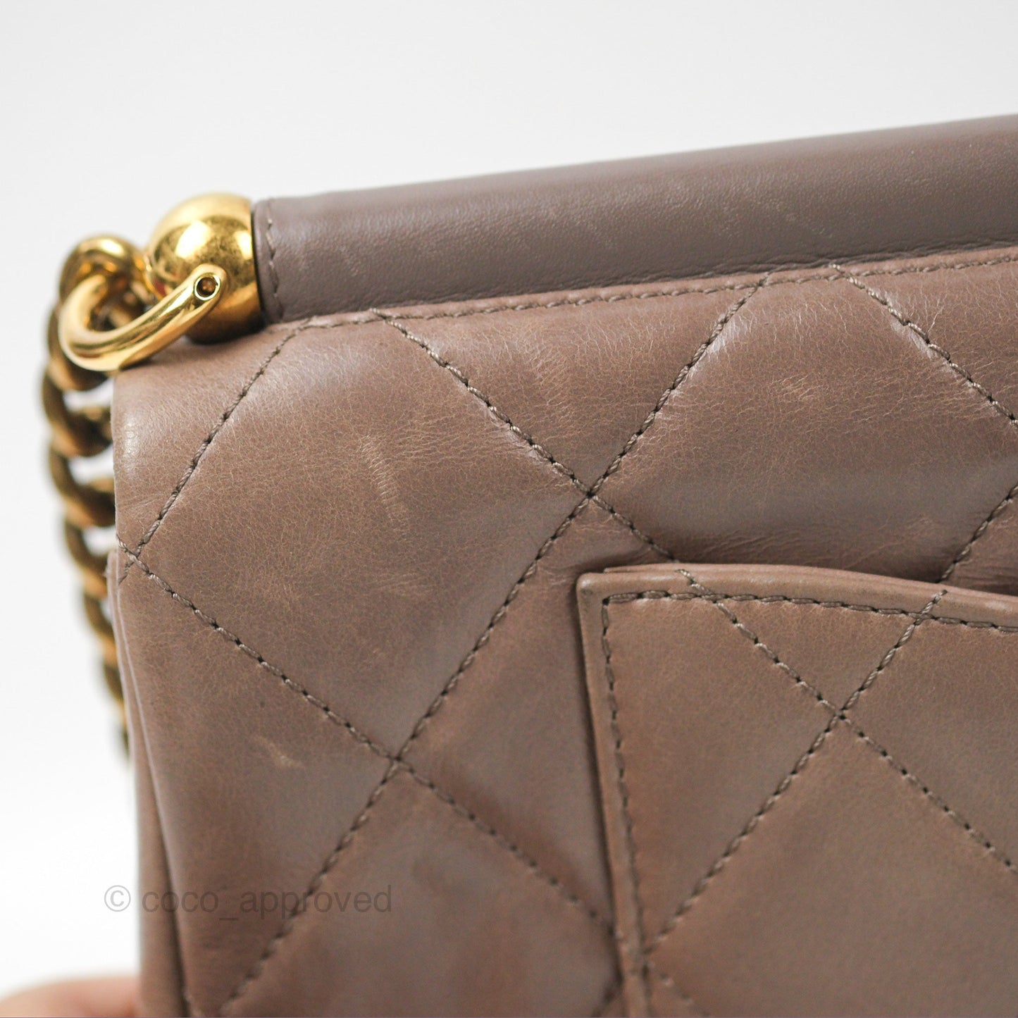 Chanel Gold Bar Single Flap Dark Grey Glazed Calfskin Gold Hardware