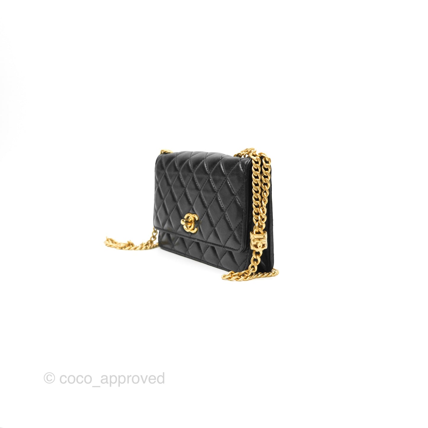 Chanel All Slide Wallet on Chain WOC Adjustable Chain Quilted Black Lambskin 22K
