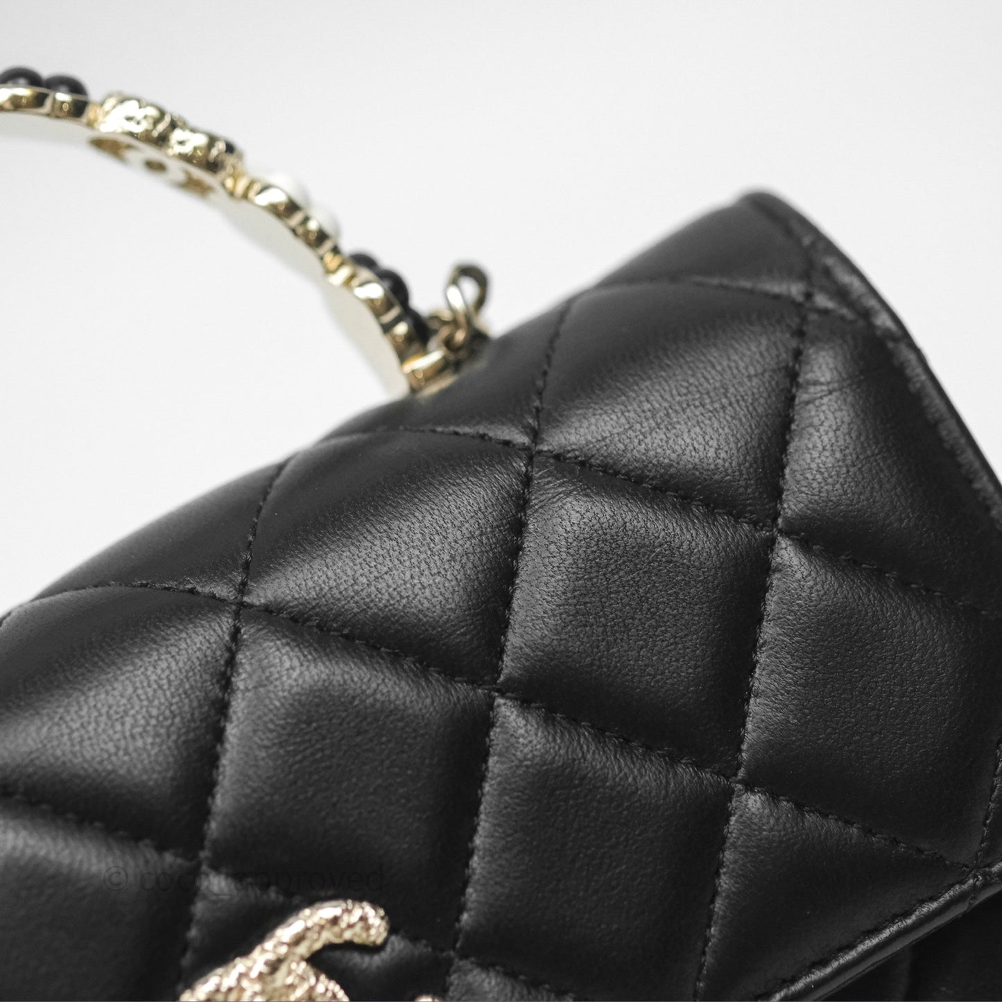 Chanel Camellia Handle Mini WOC Phone Holder with Chain Black Lambskin 23K