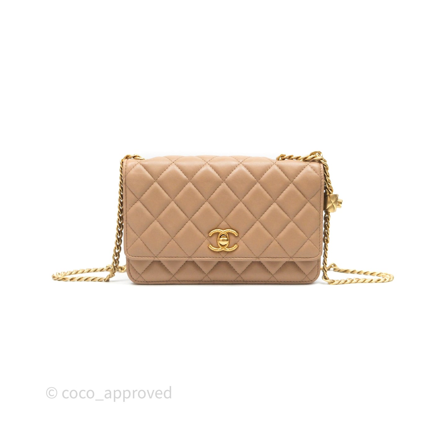 Chanel All Slide Wallet on Chain WOC Adjustable Chain Quilted Beige Lambskin
