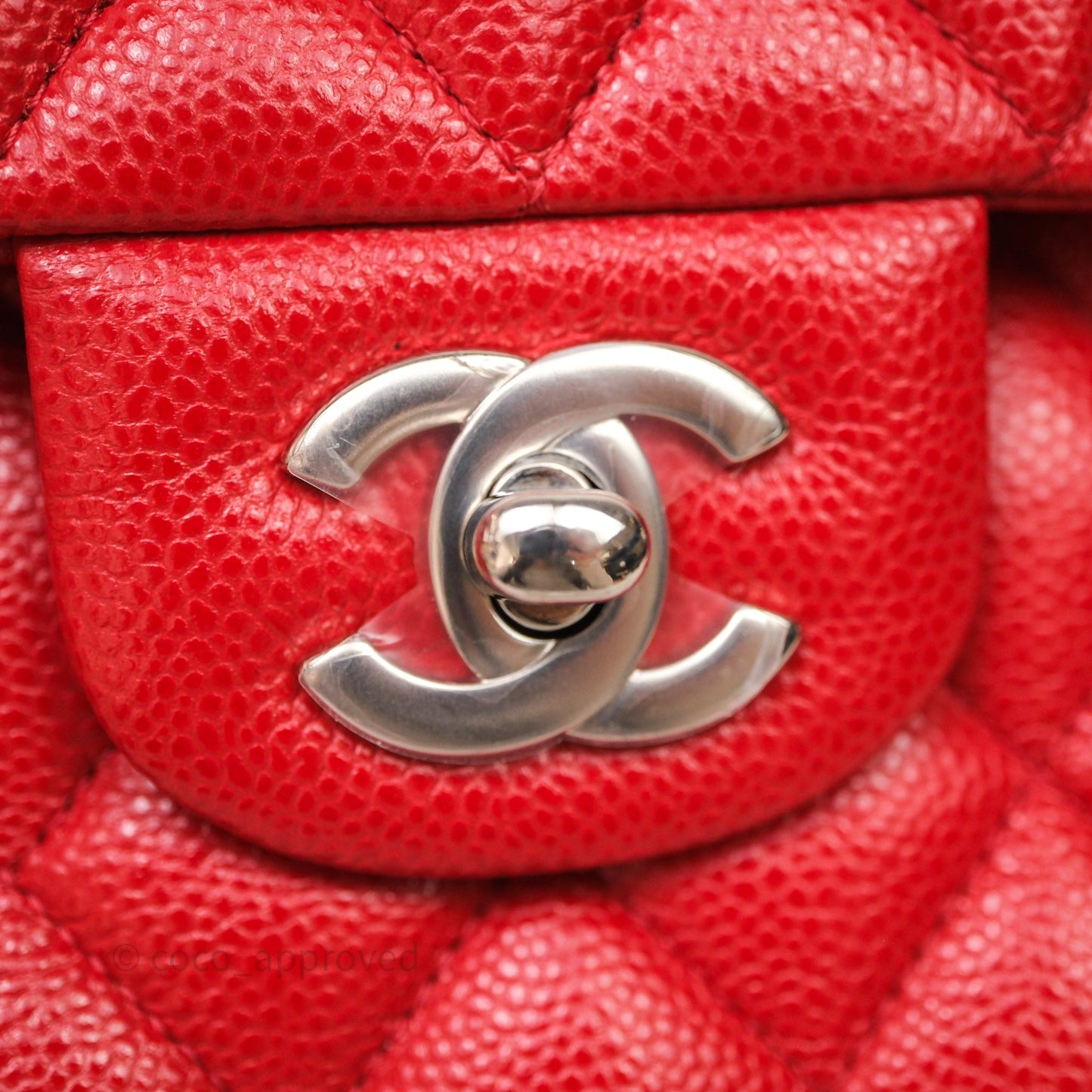 Chanel Small Classic Flap Quilted Red Caviar Silver Hardware