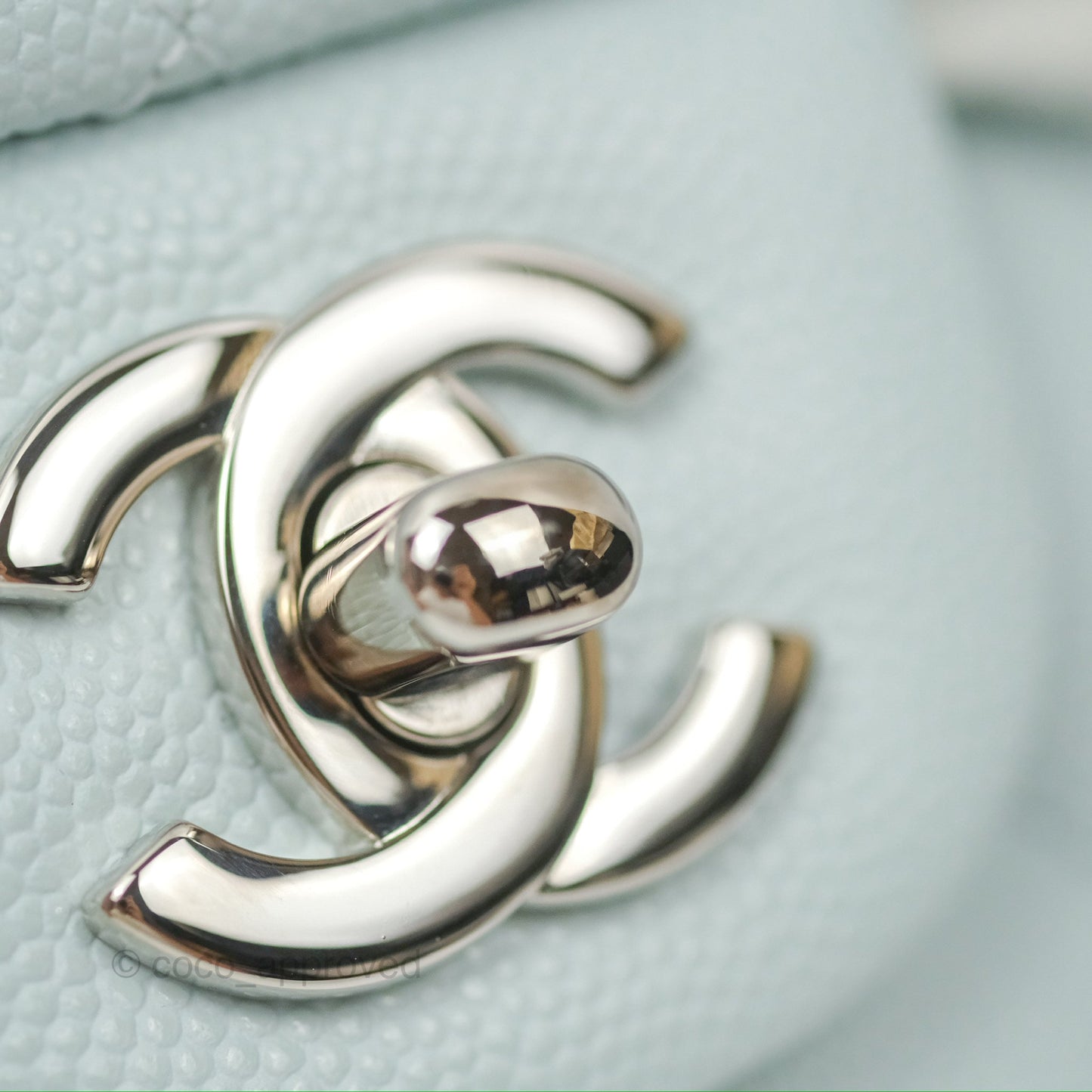 Chanel Medium Classic Flap Quilted Pale Blue Caviar Silver Hardware