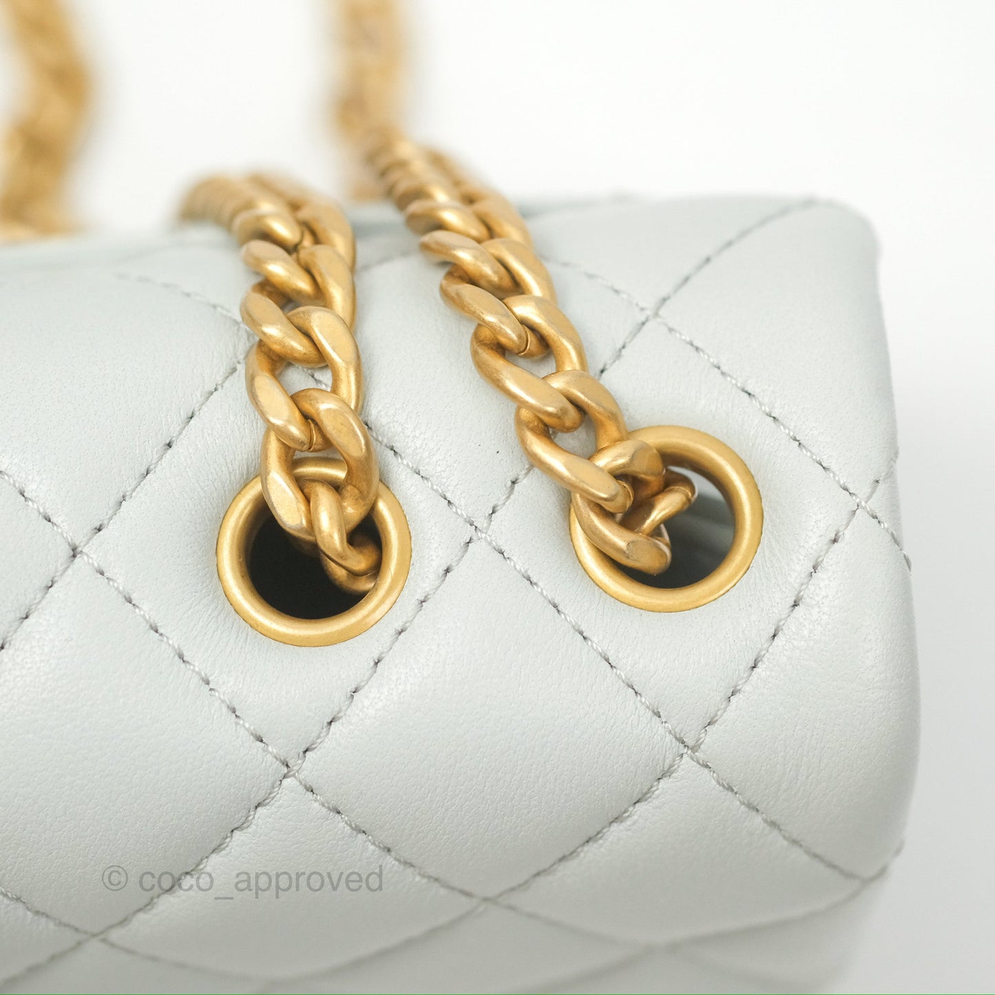 Chanel Quilted Mini Square Flap with Camellia Adjustable Chain Blue Clair Lambskin 23S
