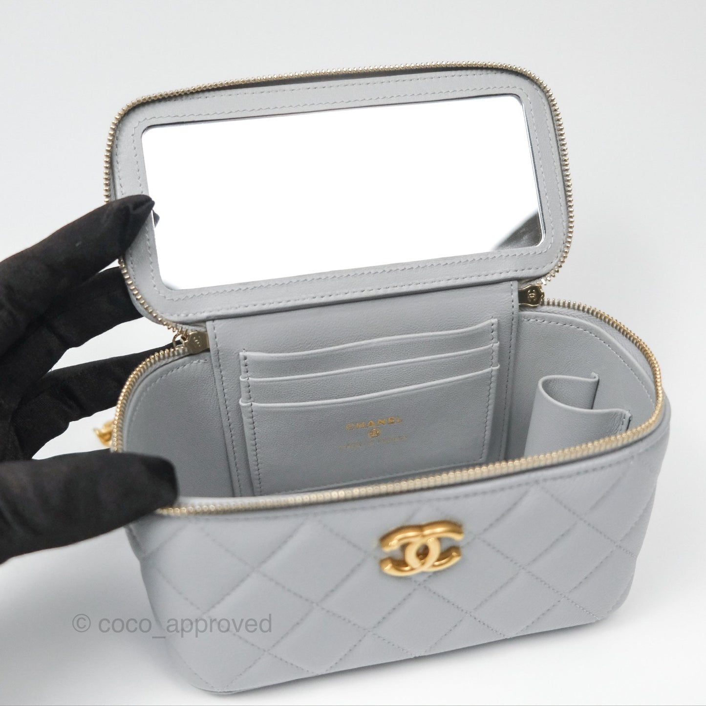 Chanel Vanity with Heart Adjustable Chain Grey Caviar Aged Gold Hardware
