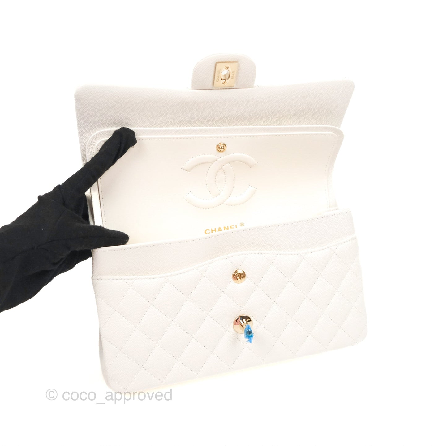 Chanel Classic M/L Medium Flap Quilted White Caviar Gold Hardware