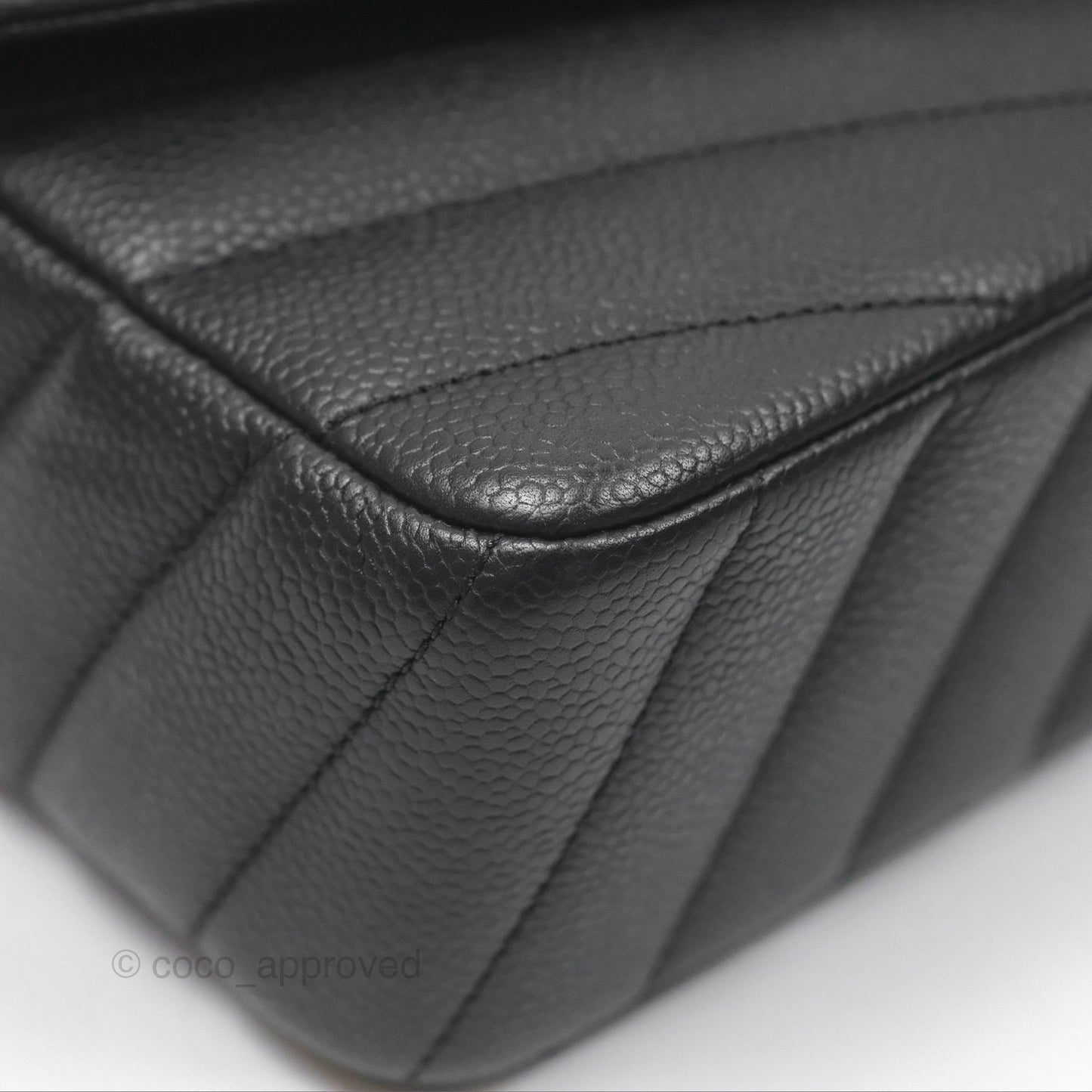 Chanel Chevron Flap Bag Black Caviar Silver Hardware