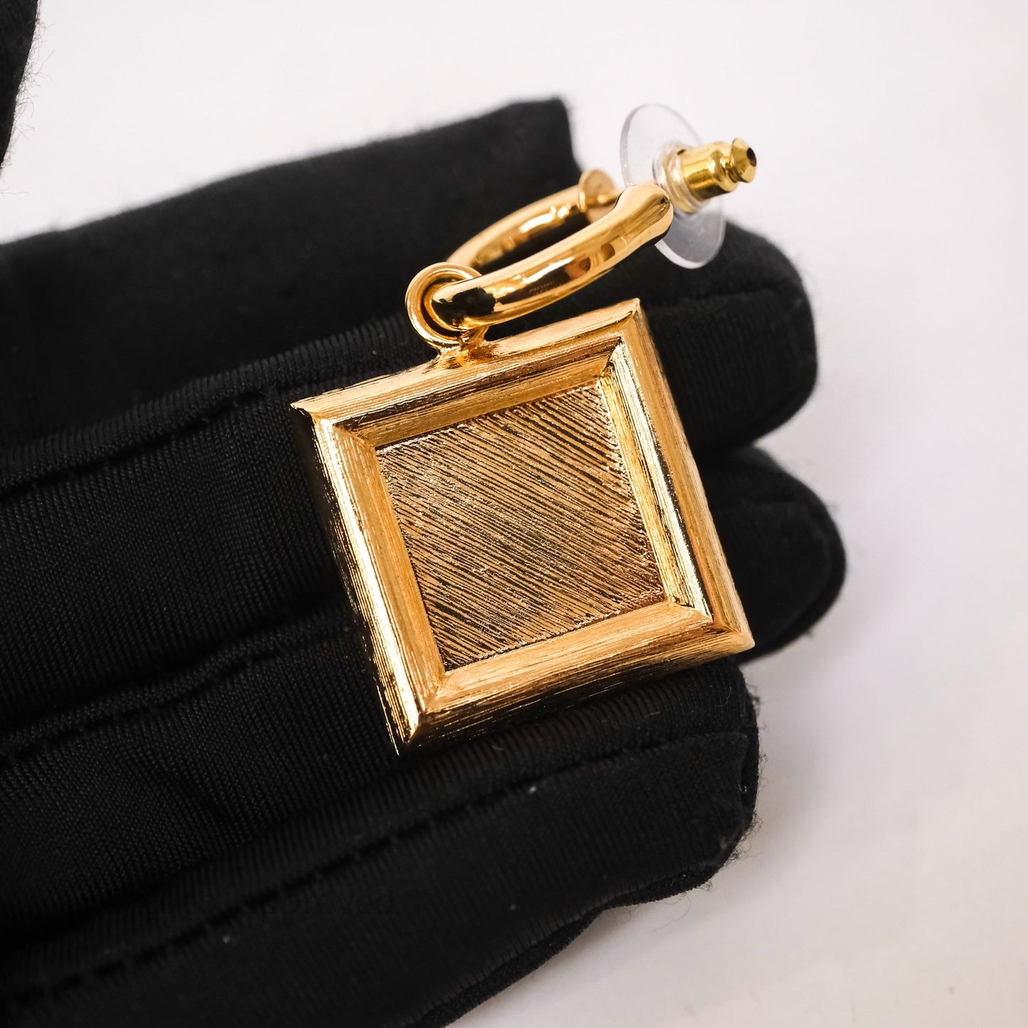 Chanel Drop Square CC Earrings Pink Gold Tone 24S