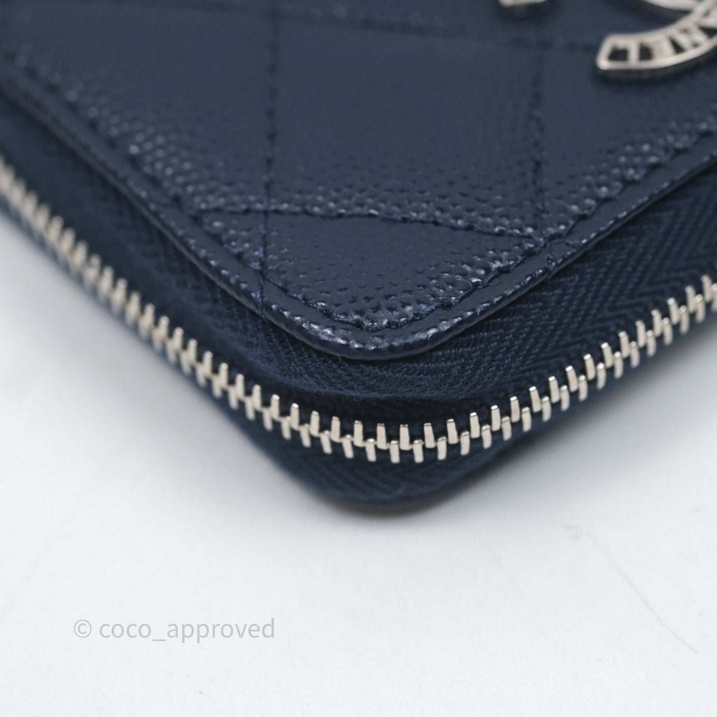 Chanel Logo CC Zipped Coin Purse Navy Caviar Silver Hardware 24P