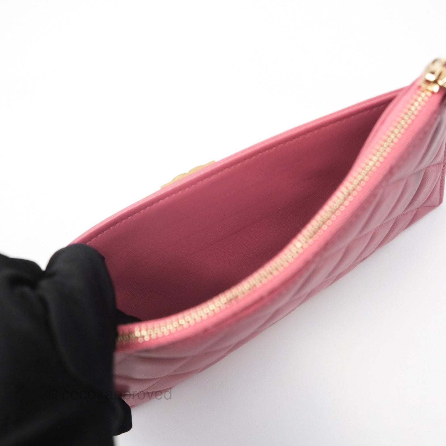Chanel Boy Long Pouch Wallet Dusty Pink Lambskin Aged Gold Hardware