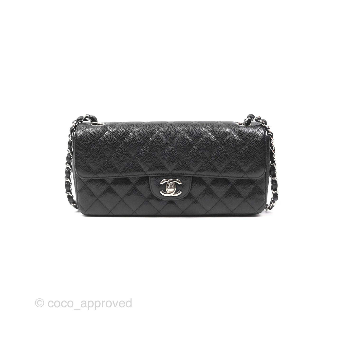 Chanel East West Flap Bag Black Caviar Silver Hardware