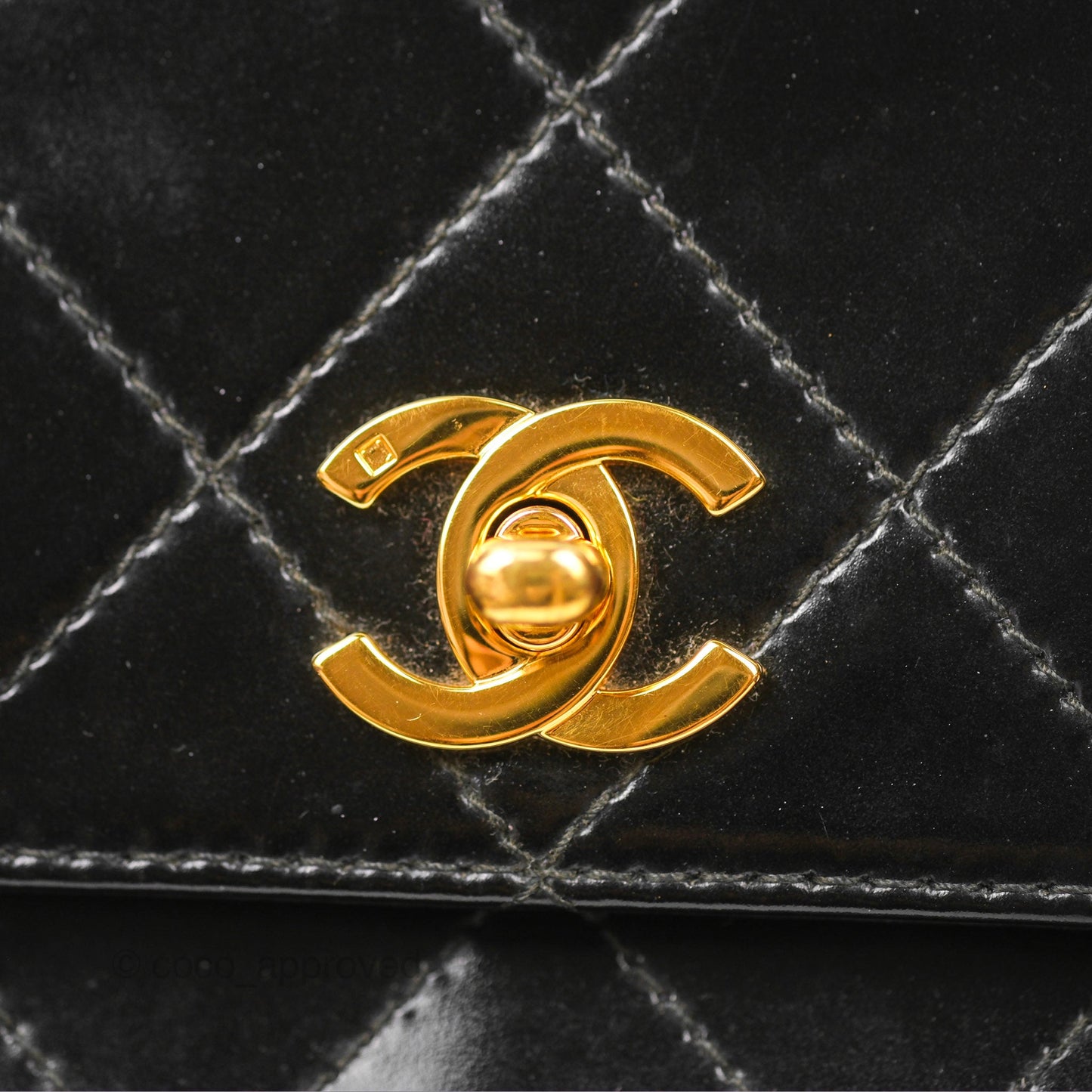 Chanel Vintage Flap Shoulder Bag Black Patent 24K Gold Hardware
