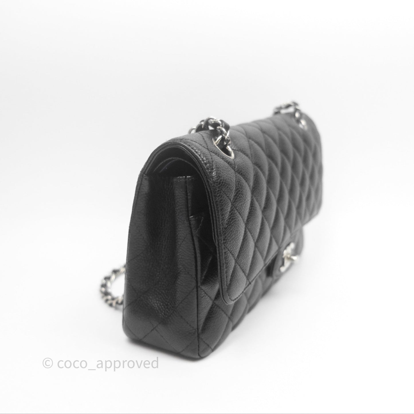 Chanel Classic M/L Medium Flap Quilted Black Caviar Silver Hardware