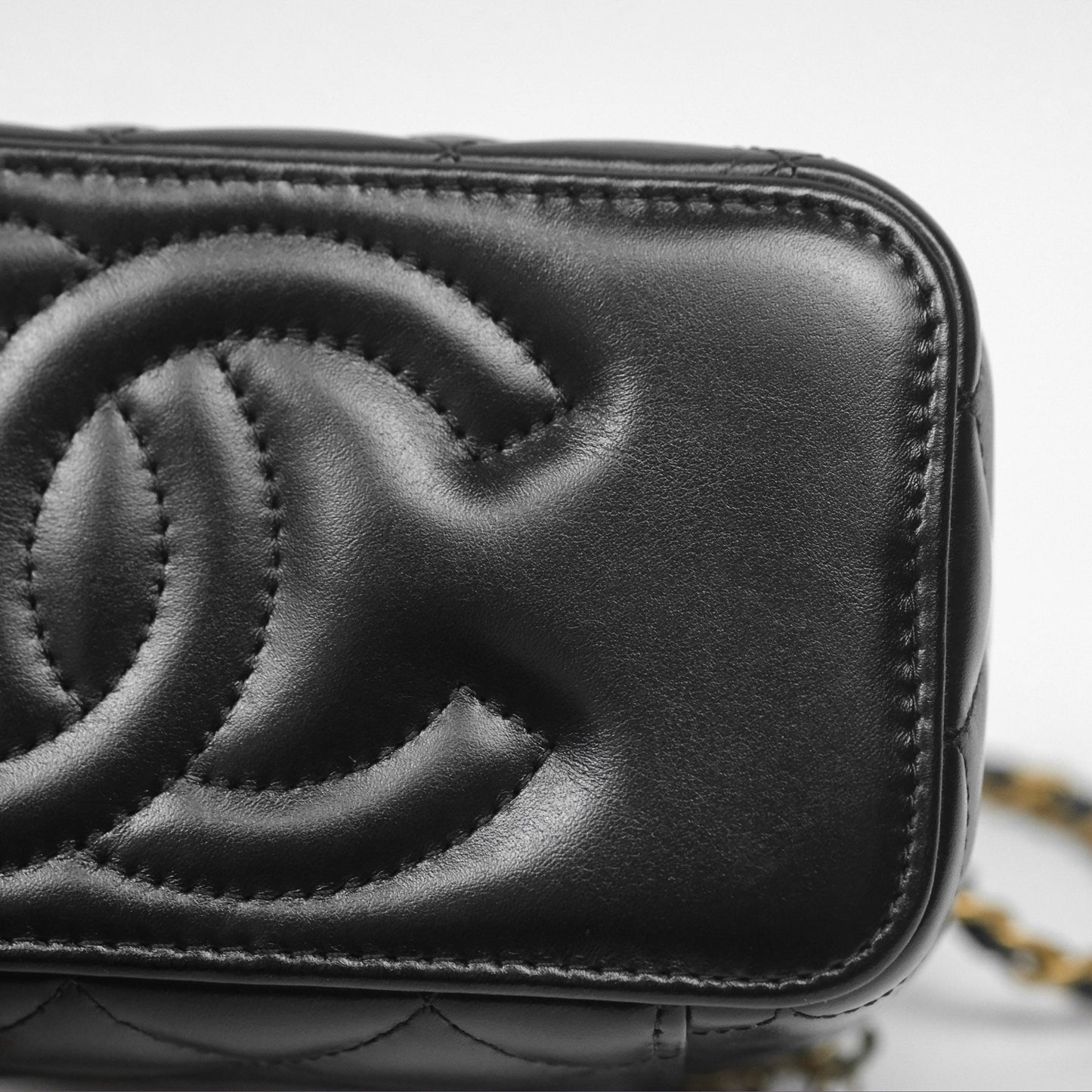 Chanel Vanity Rectangular with Top Handle Black Lambskin Aged Gold Hardware