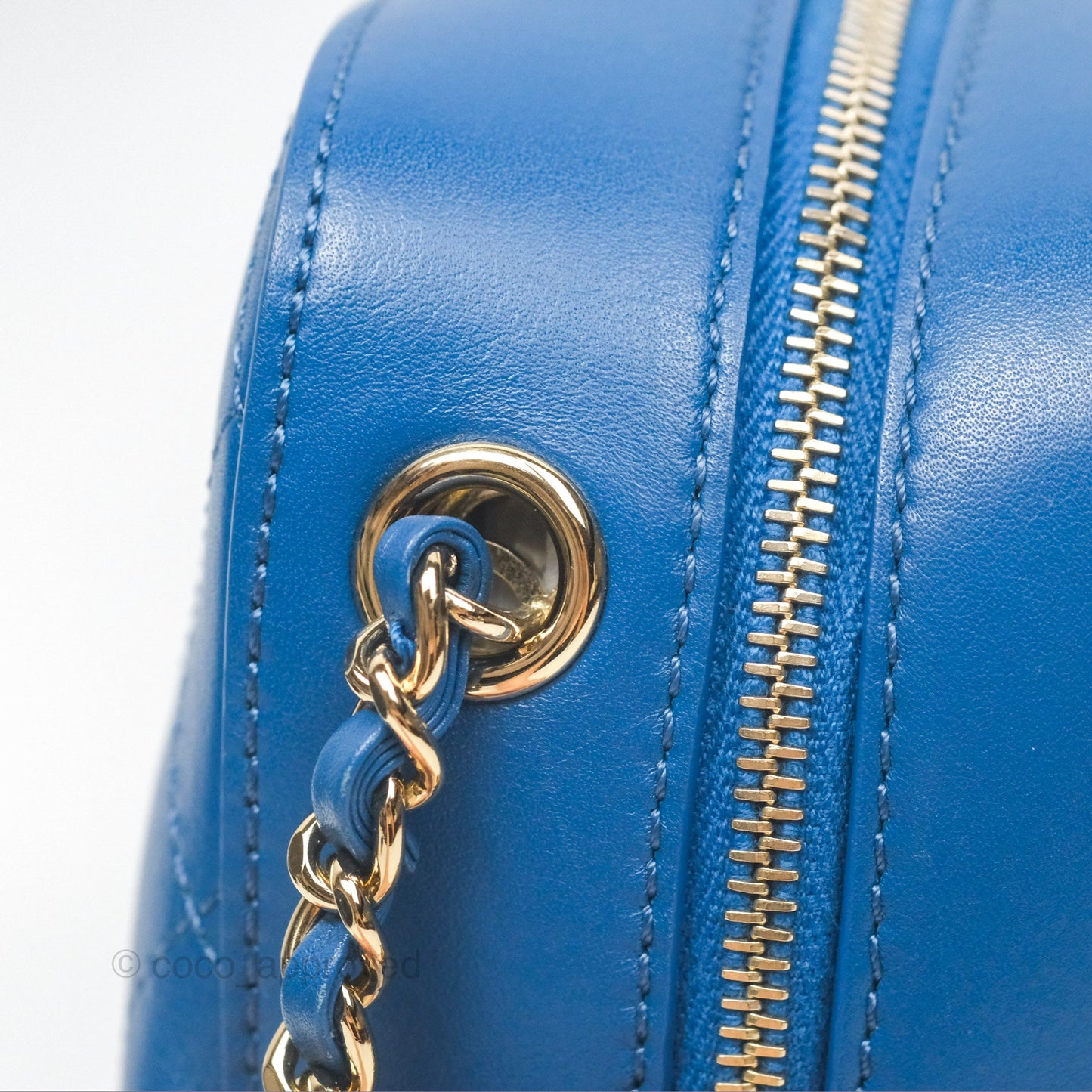Chanel Stitched Camera Case Bag Blue Calfskin Gold Hardware