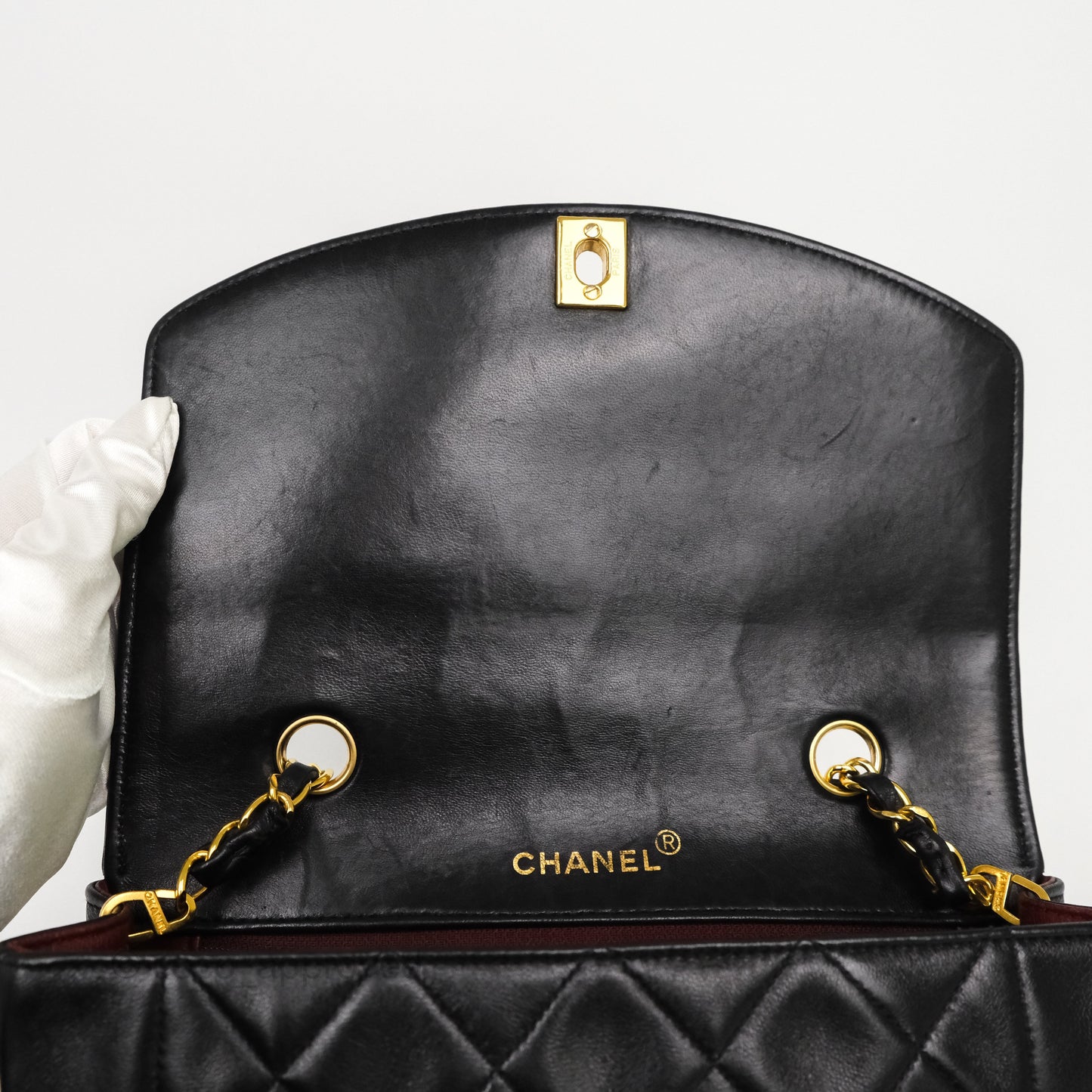 Chanel Vintage Small Classic Diana Quilted Black Lambskin 24K Gold Hardware