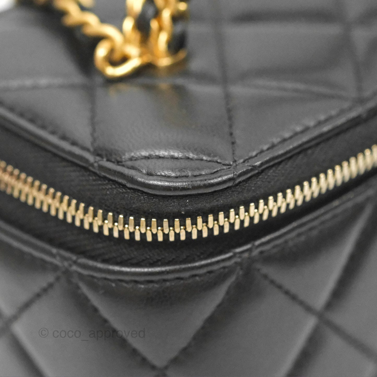 Chanel Vanity Rectangular with Top Handle Black Lambskin Aged Gold Hardware