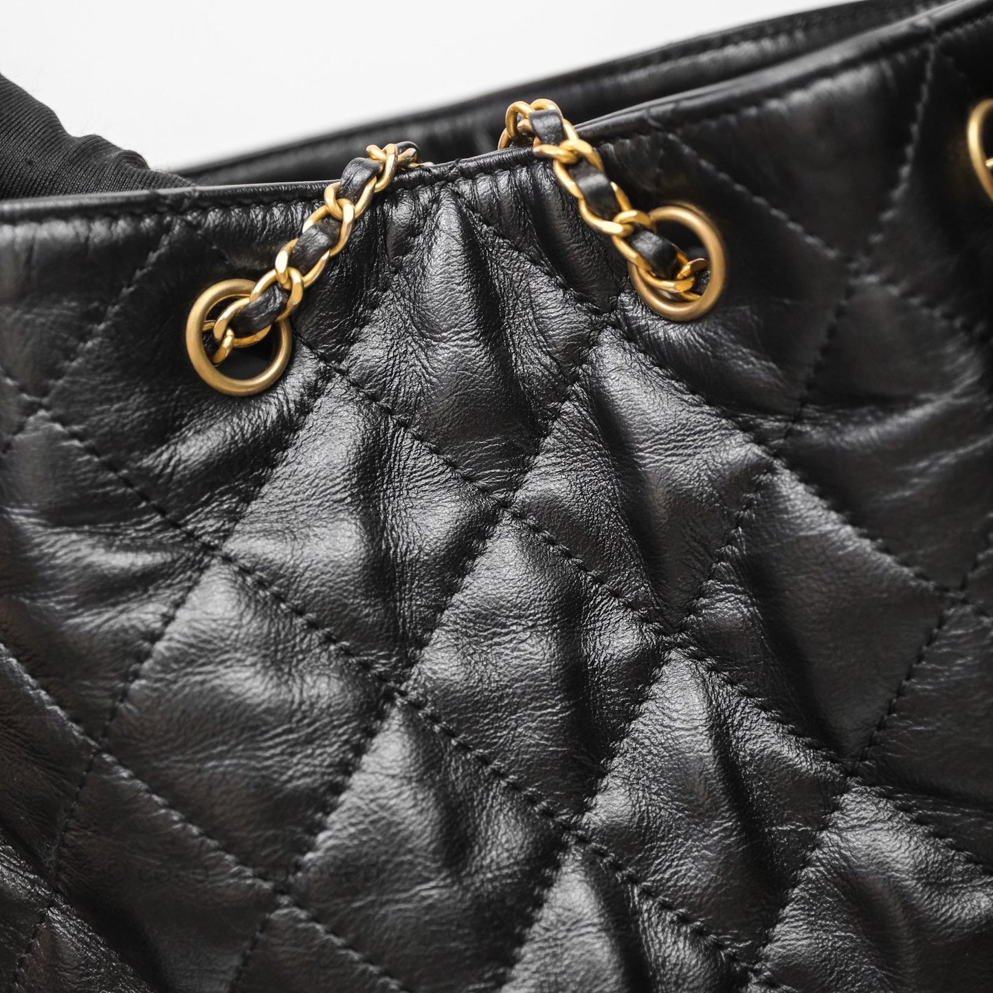 Chanel 25 Medium Black Crumpled Calfskin Aged Gold Hardware
