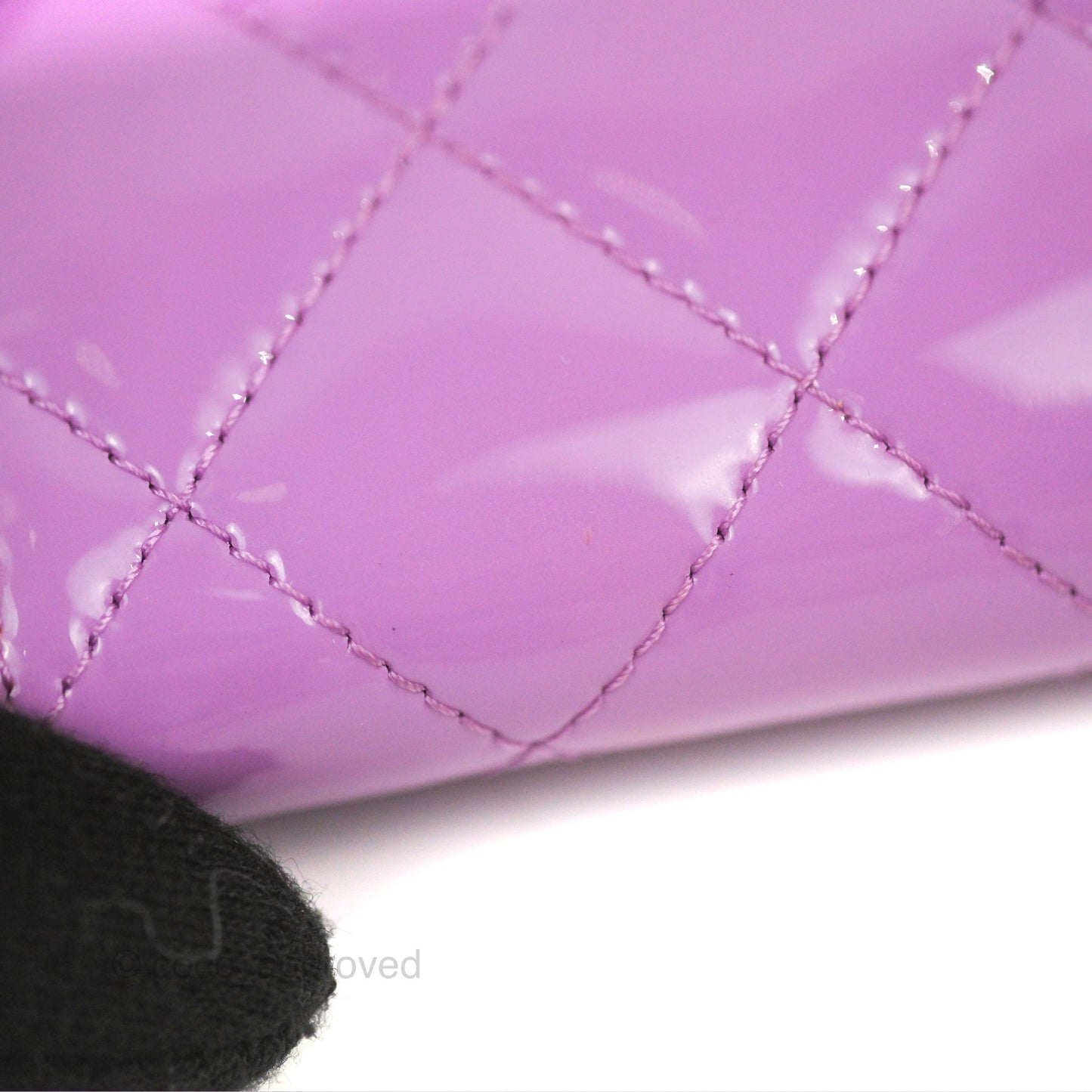 Chanel Classic Quilted Key Holder Purple Patent Gold Hardware