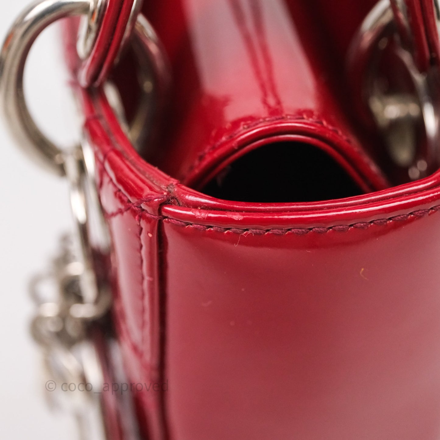 Christian Dior Mini Lady Dior Red Patent Cannage Silver Hardware