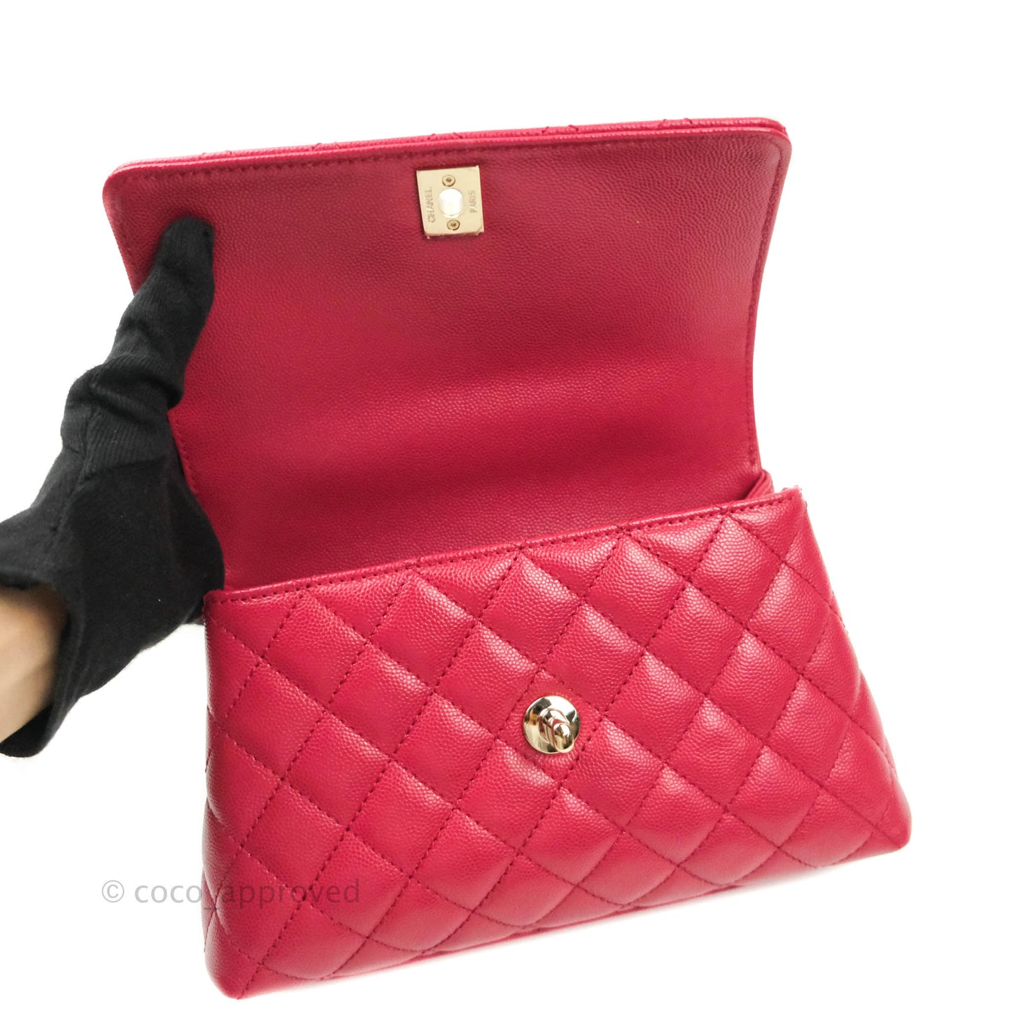 Chanel Mini (Small) Coco Handle Quilted Red Caviar Gold Hardware 21A