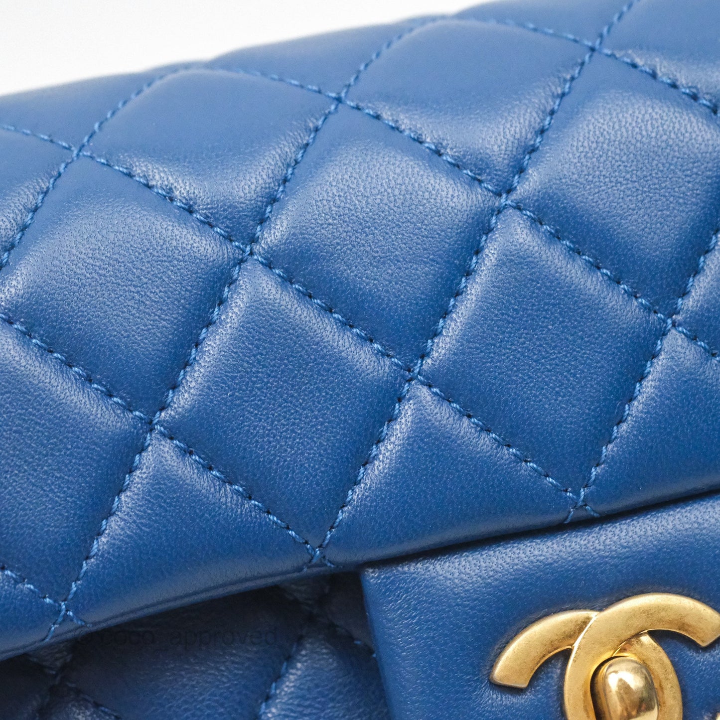 Chanel Mini Rectangular Pearl Crush Blue Lambskin Aged Gold Hardware