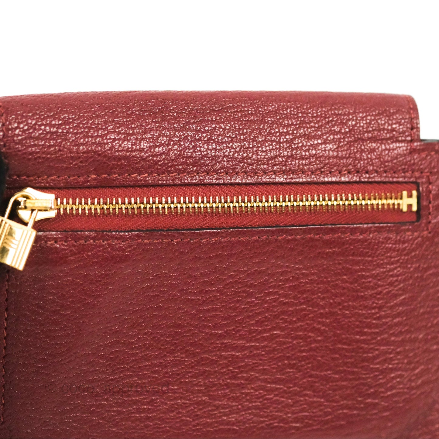 Hermès Kelly Pocket Compact Wallet Chevre Mysore Dark Red Gold Hardware