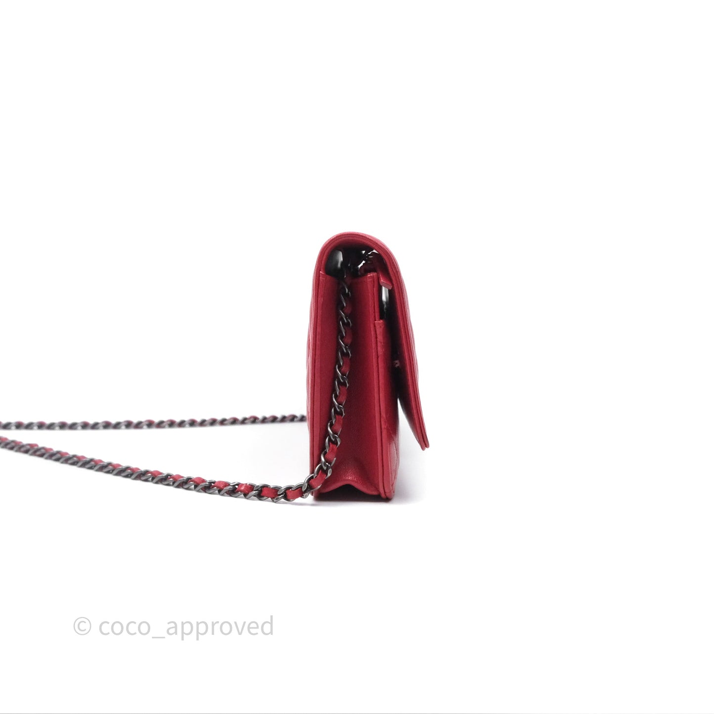 Chanel Boy Wallet on Chain WOC Red Lambskin Ruthenium Hardware