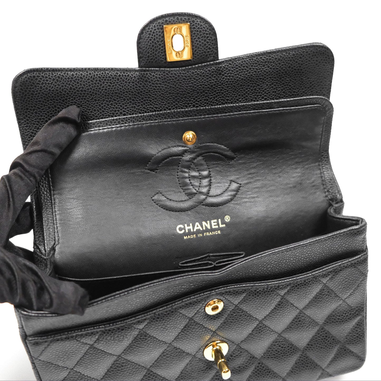 Chanel Small Quilted Classic Flap Black Caviar 24K Gold Hardware