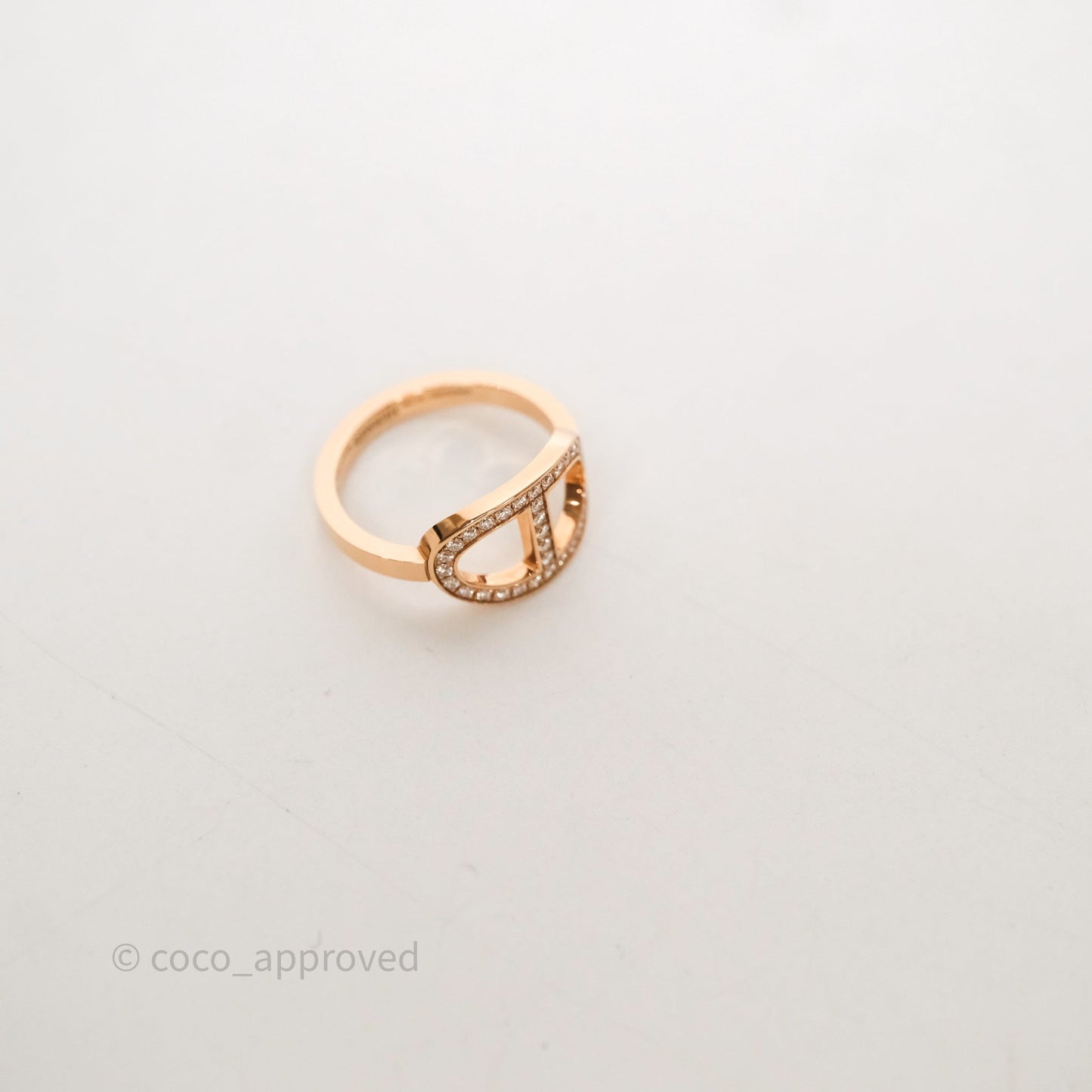 Hermès Chaine d'ancre Contour Ring Medium Model Diamonds Rose Gold Size 50