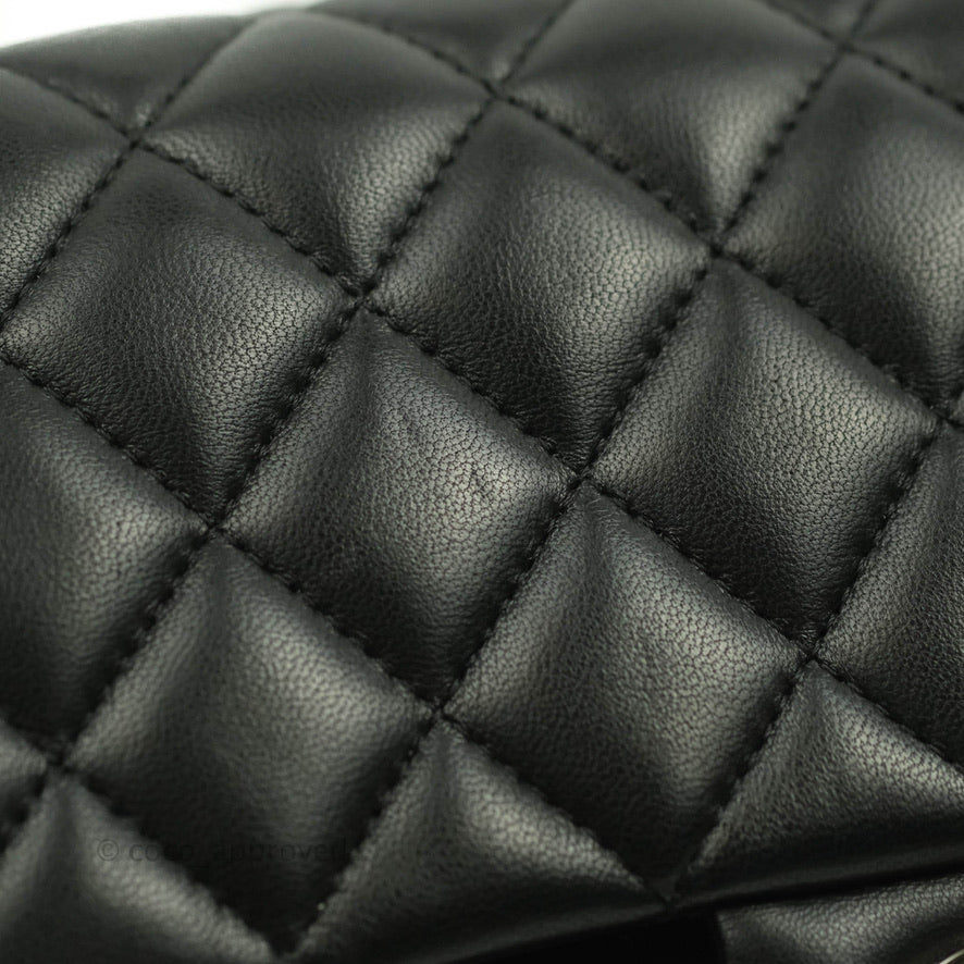 Chanel Classic M/L Medium Double Flap Black Lambskin Silver Hardware