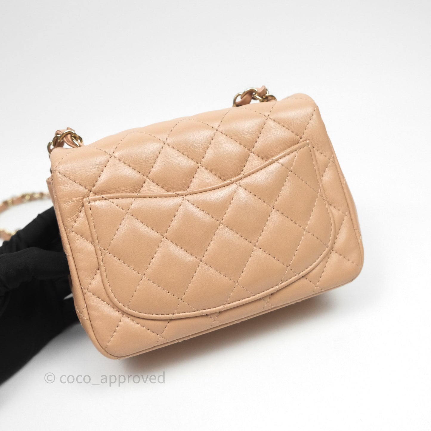 Chanel Mini Square Flap Quilted Beige Lambskin Gold Hardware