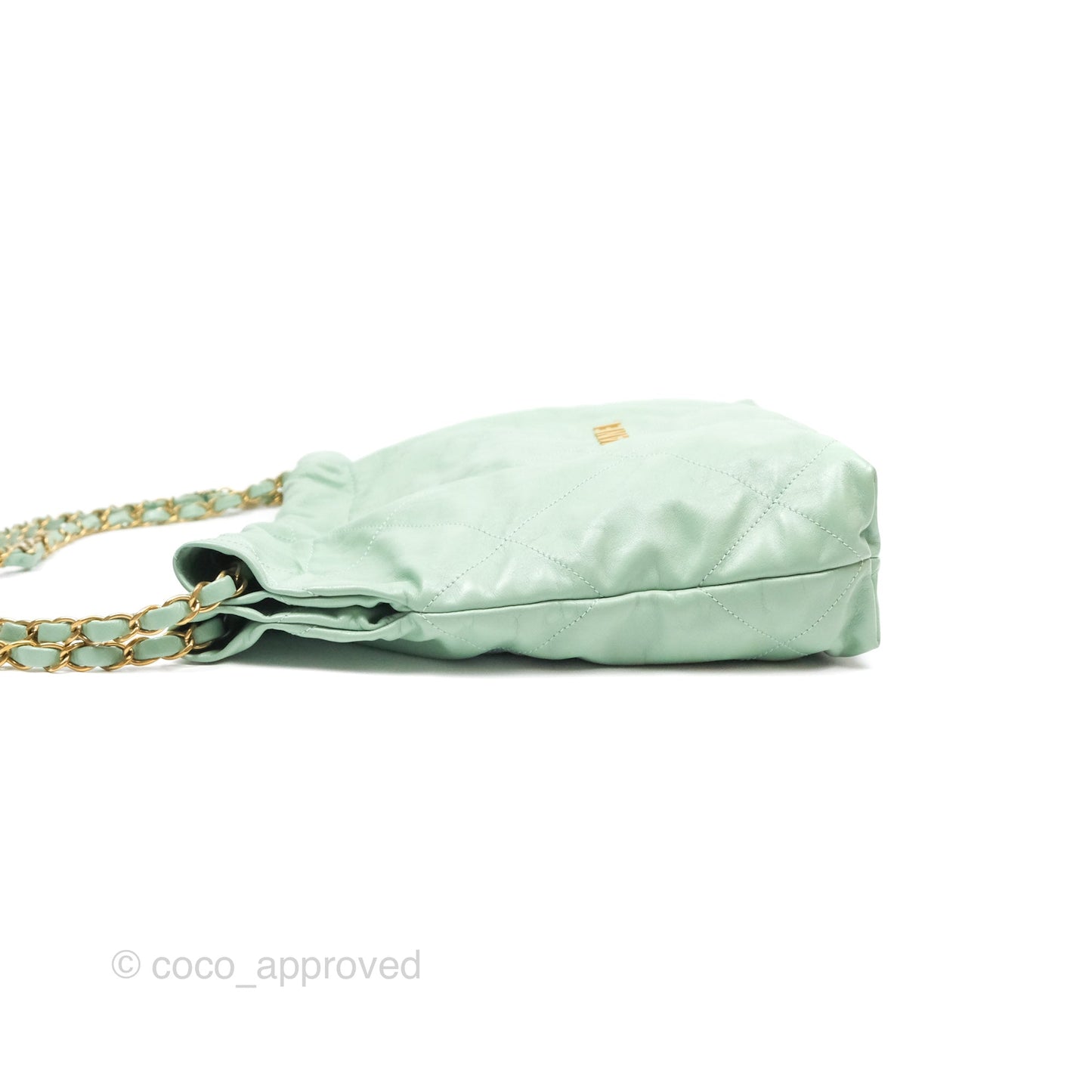 Chanel 22 Small Mint Green Shiny Aged Calfskin Aged Gold Hardware