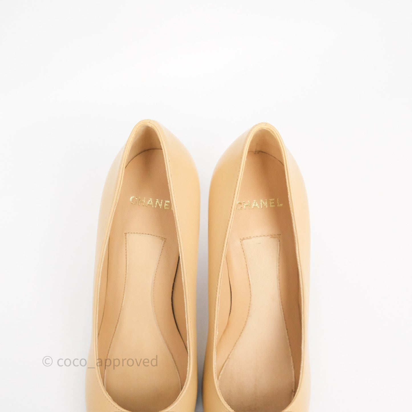 Chanel Beige Toe Pointed Black Pump Heels With Pearl Size 36.5C